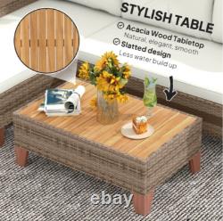 Rattan Corner Sofa Set Garden Patio Furniture 4 Seater Conservatory Wooden Table