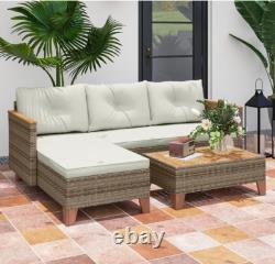 Rattan Corner Sofa Set Garden Patio Furniture 4 Seater Conservatory Wooden Table