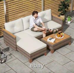 Rattan Corner Sofa Set Garden Patio Furniture 4 Seater Conservatory Wooden Table