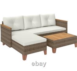 Rattan Corner Sofa Set Garden Patio Furniture 4 Seater Conservatory Wooden Table