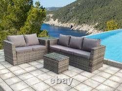 Rattan Corner Wicker Garden Outdoor Table And Chairs Furniture Patio Set Grey