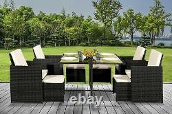 Rattan Cube Garden Furniture Set Rattan Table Chairs Outdoor Patio Black Wicker