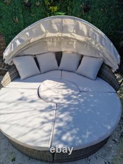 Rattan Daybed & Table Garden Furniture Outdoor Patio Lounger Bed Sofa Canopy Set