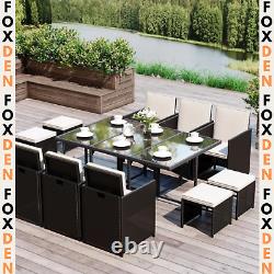 Rattan Dining Garden Furniture 11 Piece Patio Set with Cushion Black White