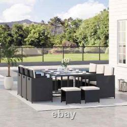 Rattan Dining Garden Furniture 11 Piece Patio Set with Cushion Black White