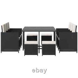 Rattan Dining Garden Furniture 11 Piece Patio Set with Cushion Black White