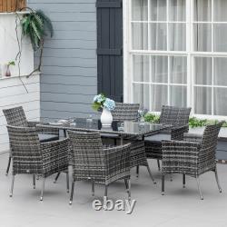 Rattan Dining Set 6-seater Patio Garden Furniture Rectangular Table Chairs