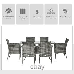 Rattan Dining Set 6-seater Patio Garden Furniture Rectangular Table Chairs