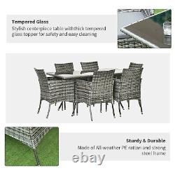 Rattan Dining Set Grey 6 Seat Garden Furniture Patio Table Woven Chairs Wicker