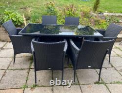 Rattan Dining Set Large Garden Furniture 6 Seater Table Patio Cushion Arm Chairs