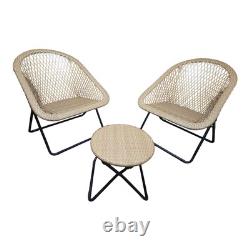Rattan Folding Bistro Set 2 Chairs & Table Outdoor Patio Garden Furniture