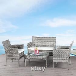 Rattan Furniture Garden Furniture Table Sofa Chairs Set Outdoor Patio Wicker 4Pc