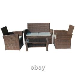 Rattan Furniture Set 4PCS Table Patio Garden Armchair Sofa Glass Coffee Brown