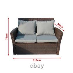 Rattan Furniture Set 4PCS Table Patio Garden Armchair Sofa Glass Coffee Brown