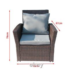 Rattan Furniture Set 4PCS Table Patio Garden Armchair Sofa Glass Coffee Brown