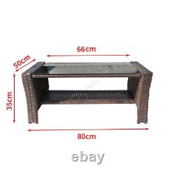 Rattan Furniture Set 4PCS Table Patio Garden Armchair Sofa Glass Coffee Brown