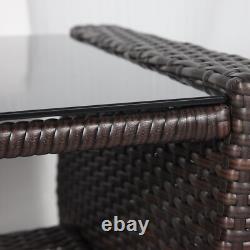 Rattan Furniture Set 4PCS Table Patio Garden Armchair Sofa Glass Coffee Brown