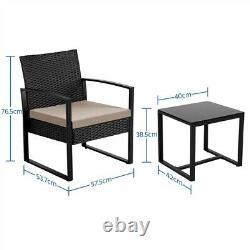 Rattan Furniture Sets 2 Seater Garden Chairs and Patio Table 3pcs Bistro Sets