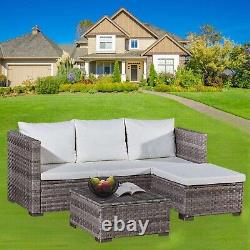 Rattan Furniture Sofa Set Garden L Shape Lounger Coffee Table Chair 3 Piece New