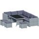 Rattan Garden 9 Seater Outdoor Set Furniture Sofa Chairs Table Bench Patio, Grey
