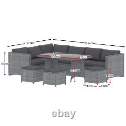 Rattan Garden 9 Seater Outdoor Set Furniture Sofa Chairs Table Bench Patio, Grey