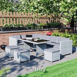 Rattan Garden 9 Seater Outdoor Set Furniture Sofa Chairs Table Bench Patio, Grey