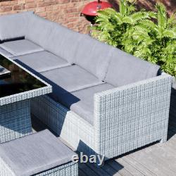 Rattan Garden 9 Seater Outdoor Set Furniture Sofa Chairs Table Bench Patio, Grey