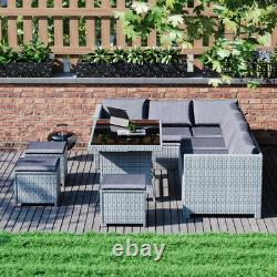 Rattan Garden 9 Seater Outdoor Set Furniture Sofa Chairs Table Bench Patio, Grey