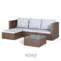 Rattan Garden Corner Sofa Set Patio 4Seat Armchair Glass Table Outdoor Furniture