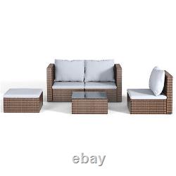 Rattan Garden Corner Sofa Set Patio 4Seat Armchair Glass Table Outdoor Furniture