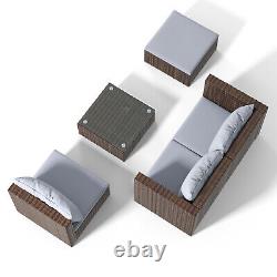 Rattan Garden Corner Sofa Set Patio 4Seat Armchair Glass Table Outdoor Furniture