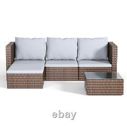 Rattan Garden Corner Sofa Set Patio 4Seat Armchair Glass Table Outdoor Furniture