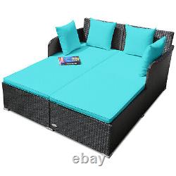 Rattan Garden Daybed Furniture Set Patio Sun Bed 2 Seater Lounger with Cushions