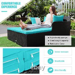 Rattan Garden Daybed Furniture Set Patio Sun Bed 2 Seater Lounger with Cushions