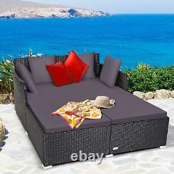 Rattan Garden Daybed Furniture Set Patio Sun Bed 2 Seater Lounger with Cushions