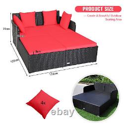 Rattan Garden Daybed Furniture Set Patio Sun Bed 2 Seater Lounger with Cushions