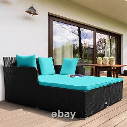 Rattan Garden Daybed Furniture Set Patio Sun Bed 2 Seater Lounger with Cushions