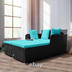 Rattan Garden Daybed Furniture Set Patio Sun Bed 2 Seater Lounger with Cushions