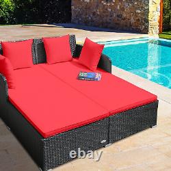 Rattan Garden Daybed Furniture Set Patio Sun Bed 2 Seater Lounger with Cushions