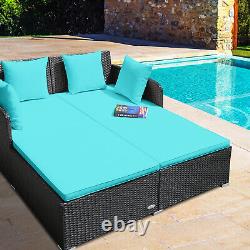 Rattan Garden Daybed Furniture Set Patio Sun Bed 2 Seater Lounger with Cushions