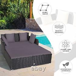 Rattan Garden Daybed Furniture Set Patio Sun Bed 2 Seater Lounger with Cushions