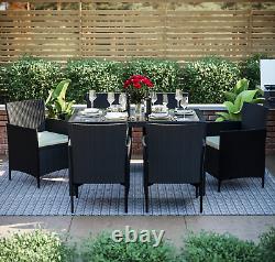 Rattan Garden Dining Set Furniture Table Chairs Outdoor 6 Seater Patio Black