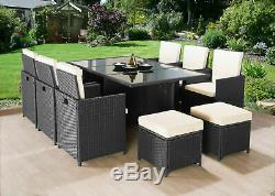 Rattan Garden Furniture 11pc Chairs Stool Table Outdoor Patio Rattan Black/brown