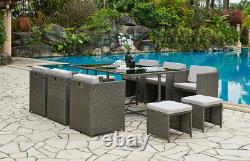 Rattan Garden Furniture 11pc Cube Set Outdoor Conservatory Patio Dining Set