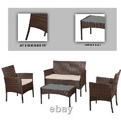 Rattan Garden Furniture 4 Piece Brown Set Outdoor Patio Sofa Chairs Table Lounge