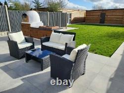 Rattan Garden Furniture 4 Piece Chairs Coffee Table Cushions Set Outdoor Patio