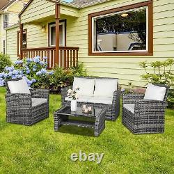 Rattan Garden Furniture 4 Piece Chairs Coffee Table Cushions Set Outdoor Patio