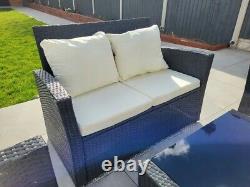 Rattan Garden Furniture 4 Piece Chairs Coffee Table Cushions Set Outdoor Patio