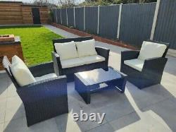 Rattan Garden Furniture 4 Piece Chairs Coffee Table Cushions Set Outdoor Patio