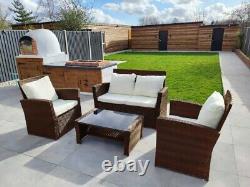 Rattan Garden Furniture 4 Piece Chairs Coffee Table Cushions Set Outdoor Patio